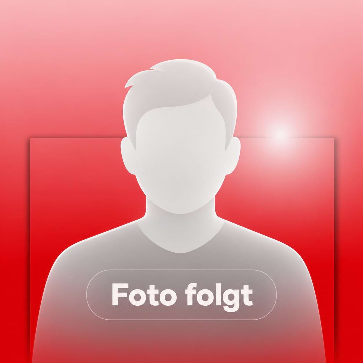 Minimalistische Grafik mit einem schematischen, grauen Kopf und dem Text „Foto folgt“ auf rotem Hintergrund.